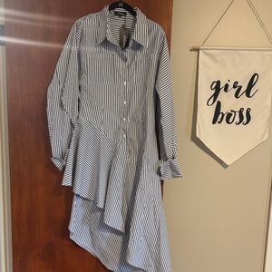 Striped Asymmetrical Shirt Dress sz L